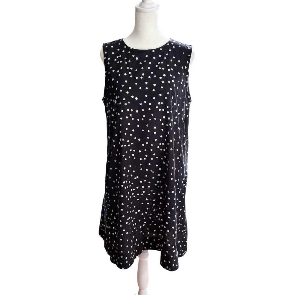 Eileen Fisher Organic Cotton Sleeveless Dress Size PM Black White Polka Dot - Picture 1 of 15